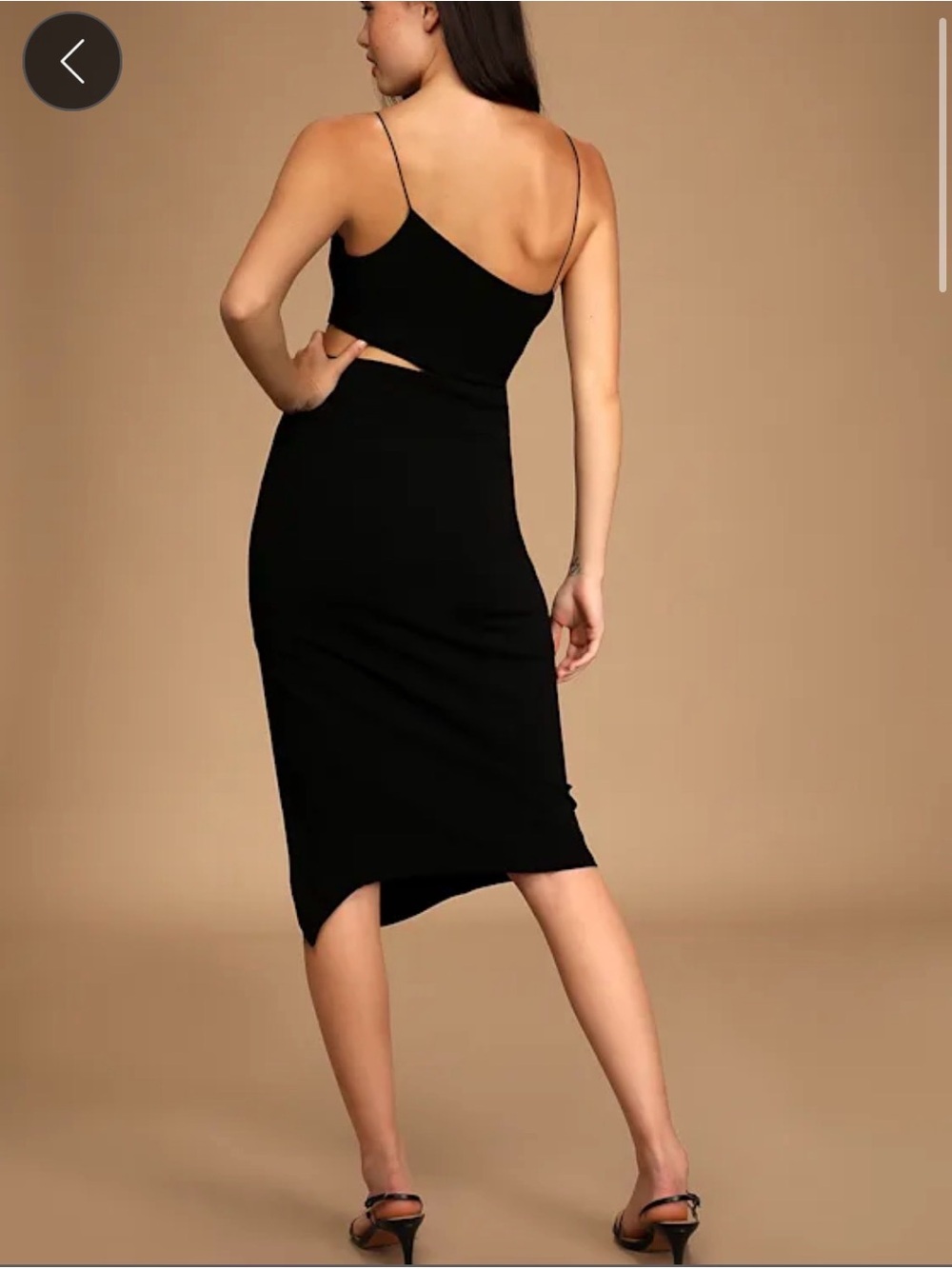 Lulus Black Asymmetric Midi Dress with Cutout - Women’s size S